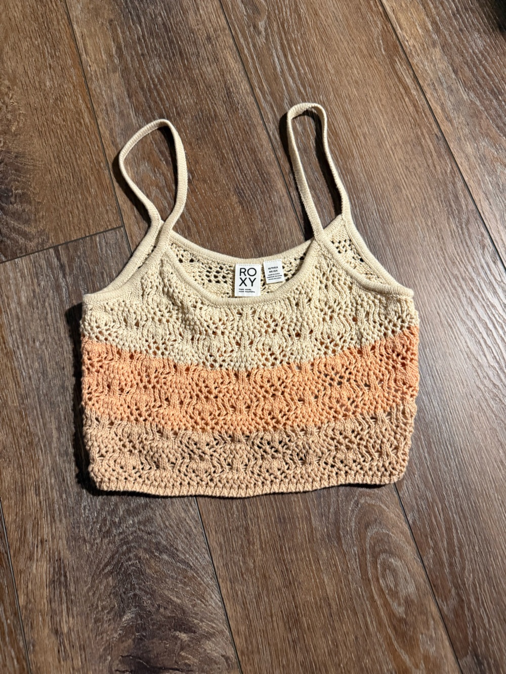 Roxy Peach and Cream Knit Crochet Crop Cami